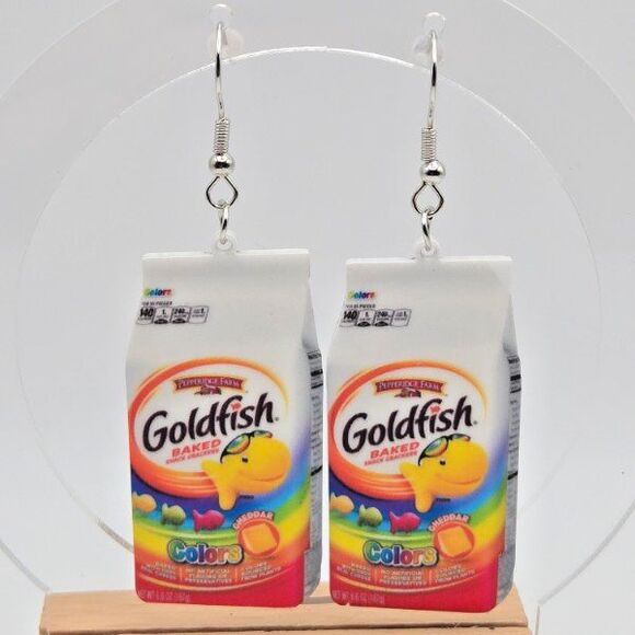 Drop Dangle Pierced Earrings Goldfish Colors Crackers Costume Jewelry Novelty - Picture 1 of 5